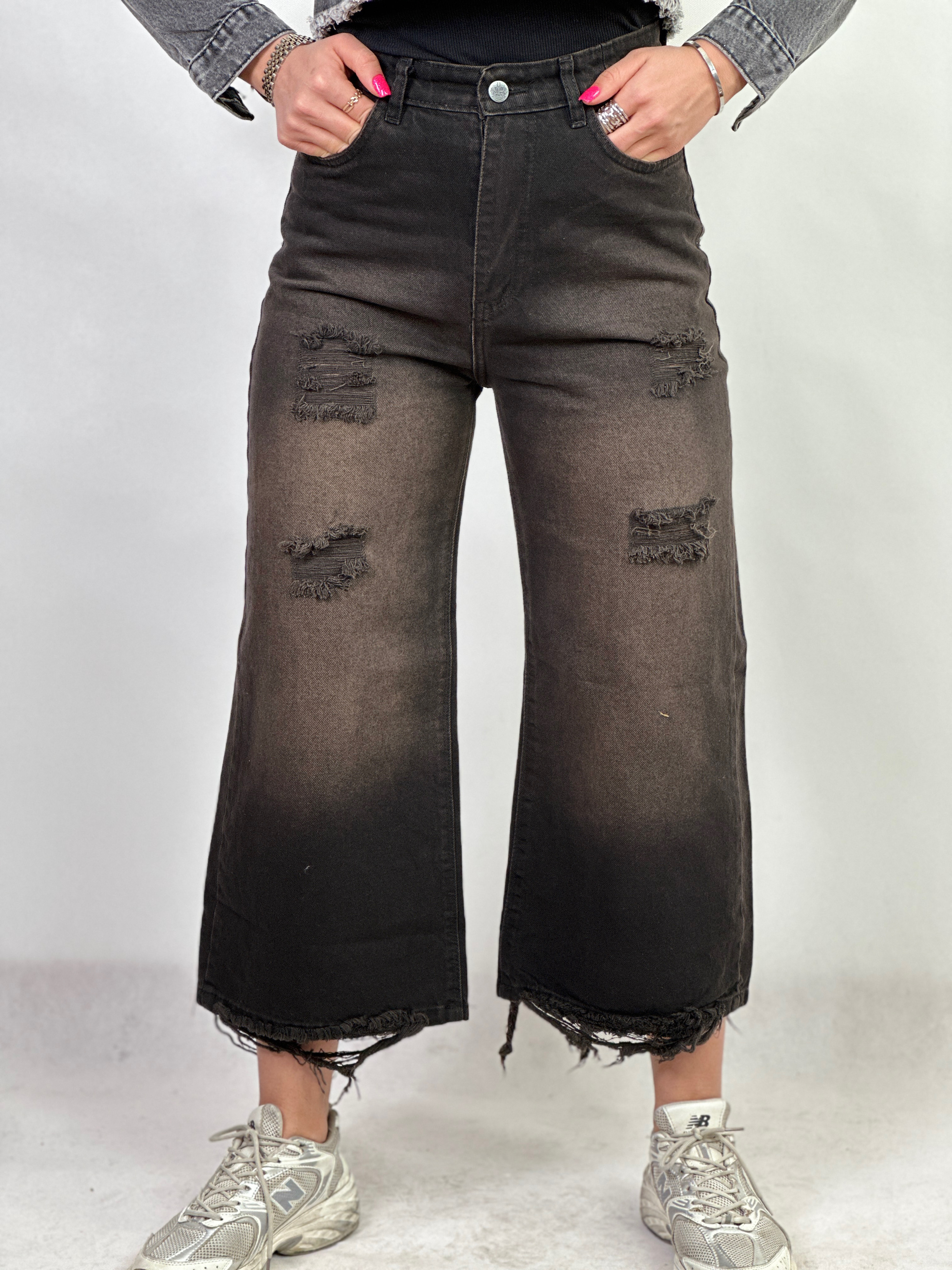 شلوار جین ذغالی واید لگ